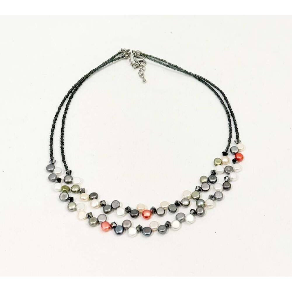Y2K Lia Sophia Multi-Strand Coin Pearl and Seed Bead Necklace